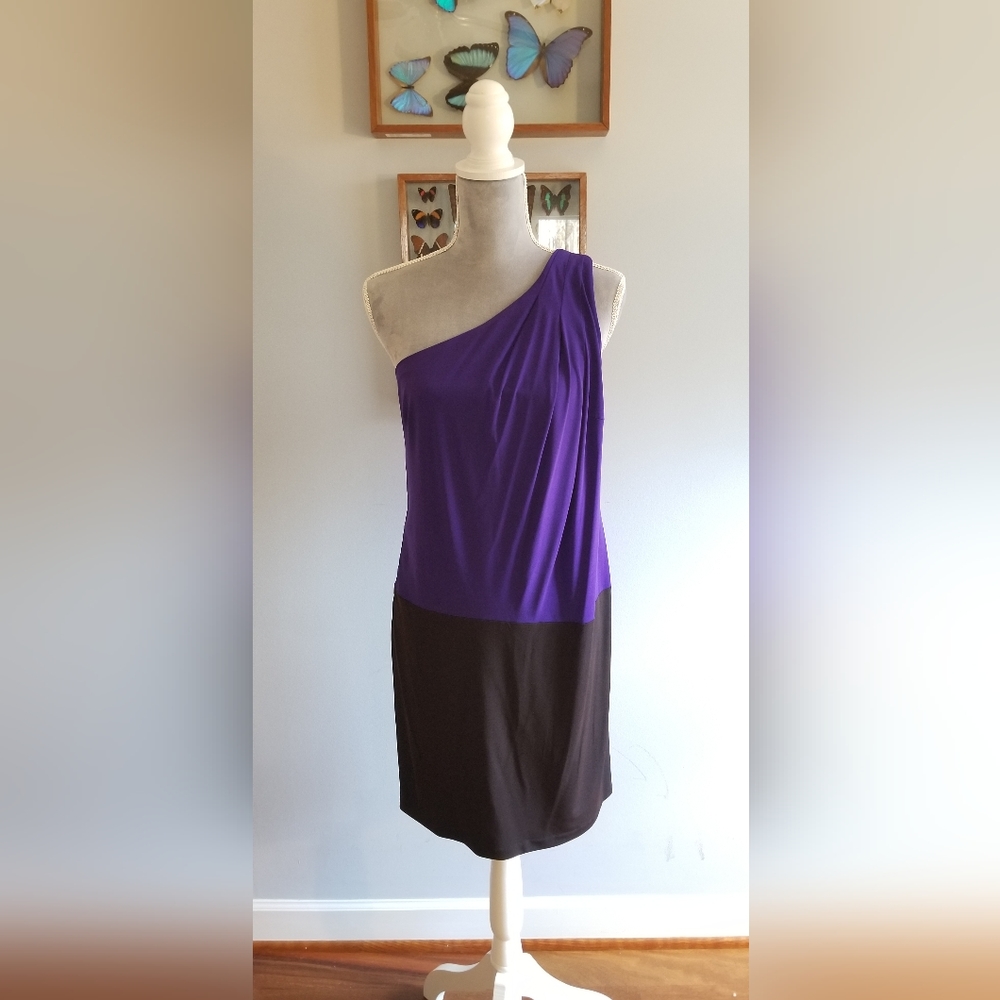 Trina Turk • Black and Purple One Shoulder Dress